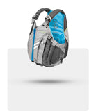 Stohlquist Betsea gray and blue kayaking life jacket with adjustable straps, side view