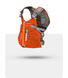 Stohlquist orange and gray kayaking life jacket with adjustable straps and front pockets