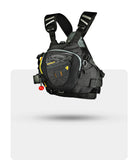 Stohlquist black kayaking life jacket with secure straps and front zippered pocket