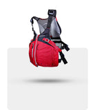 Stohlquist red kayaking life jacket with black mesh back and adjustable straps