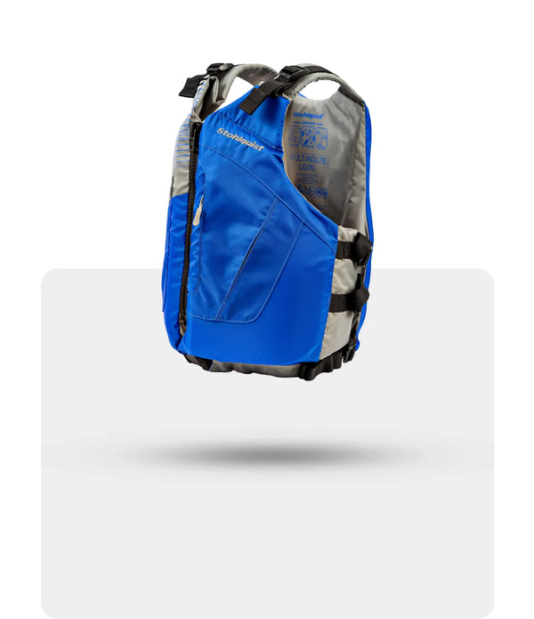 168澳洲幸运5官网结果记录体彩-澳洲结 2026最新彩票澳洲五结果体彩官网记录 Stohlquist blue adult kayaking life jacket with adjustable straps on a white background