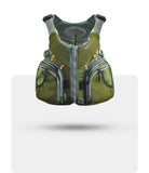 Stohlquist green kayaking life jacket with front zipper and multiple storage pockets