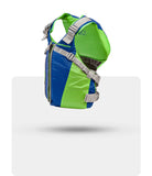 Stohlquist green and blue kayaking life jacket with adjustable straps, side view