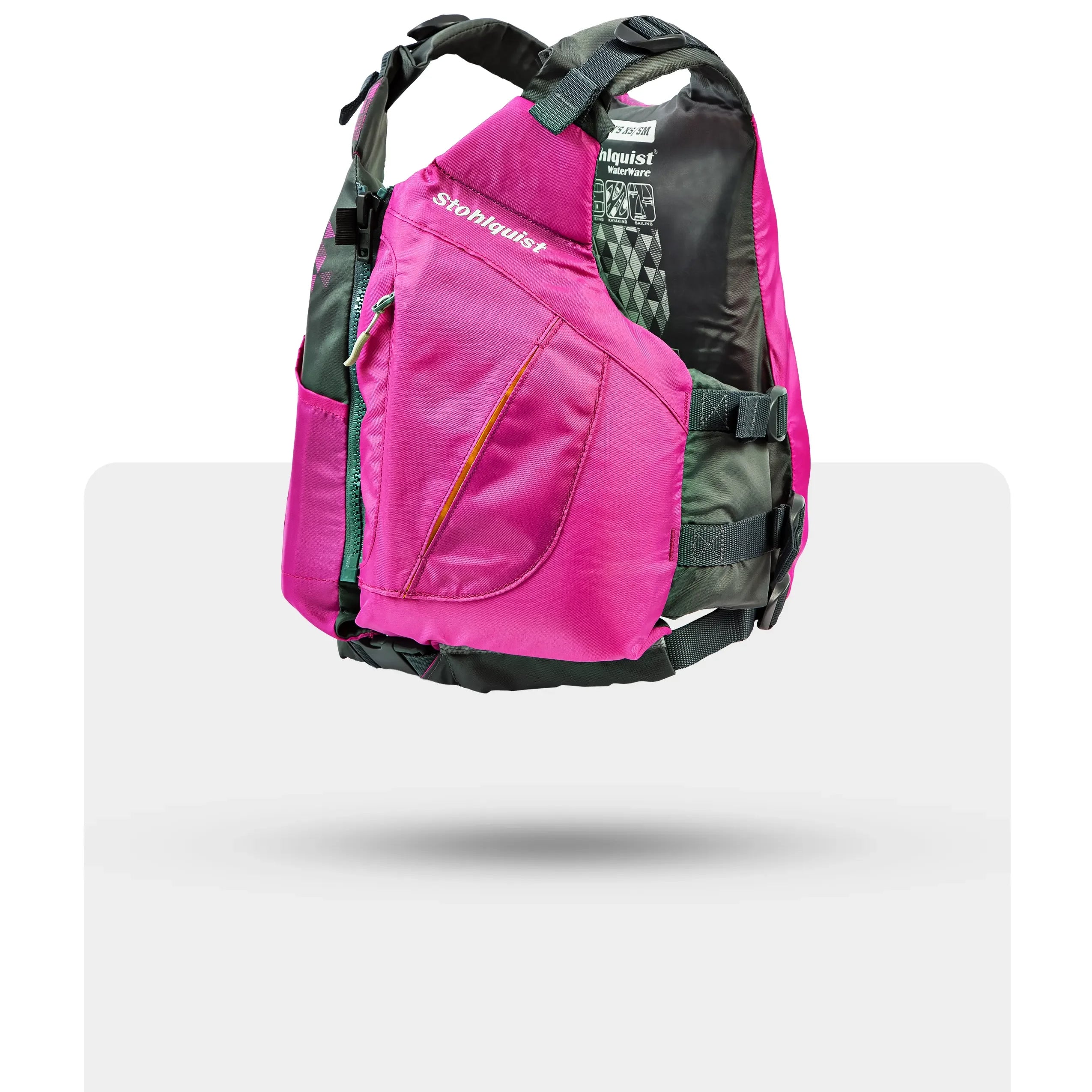 Stohlquist violet kayaking life jacket with front zipper and adjustable straps