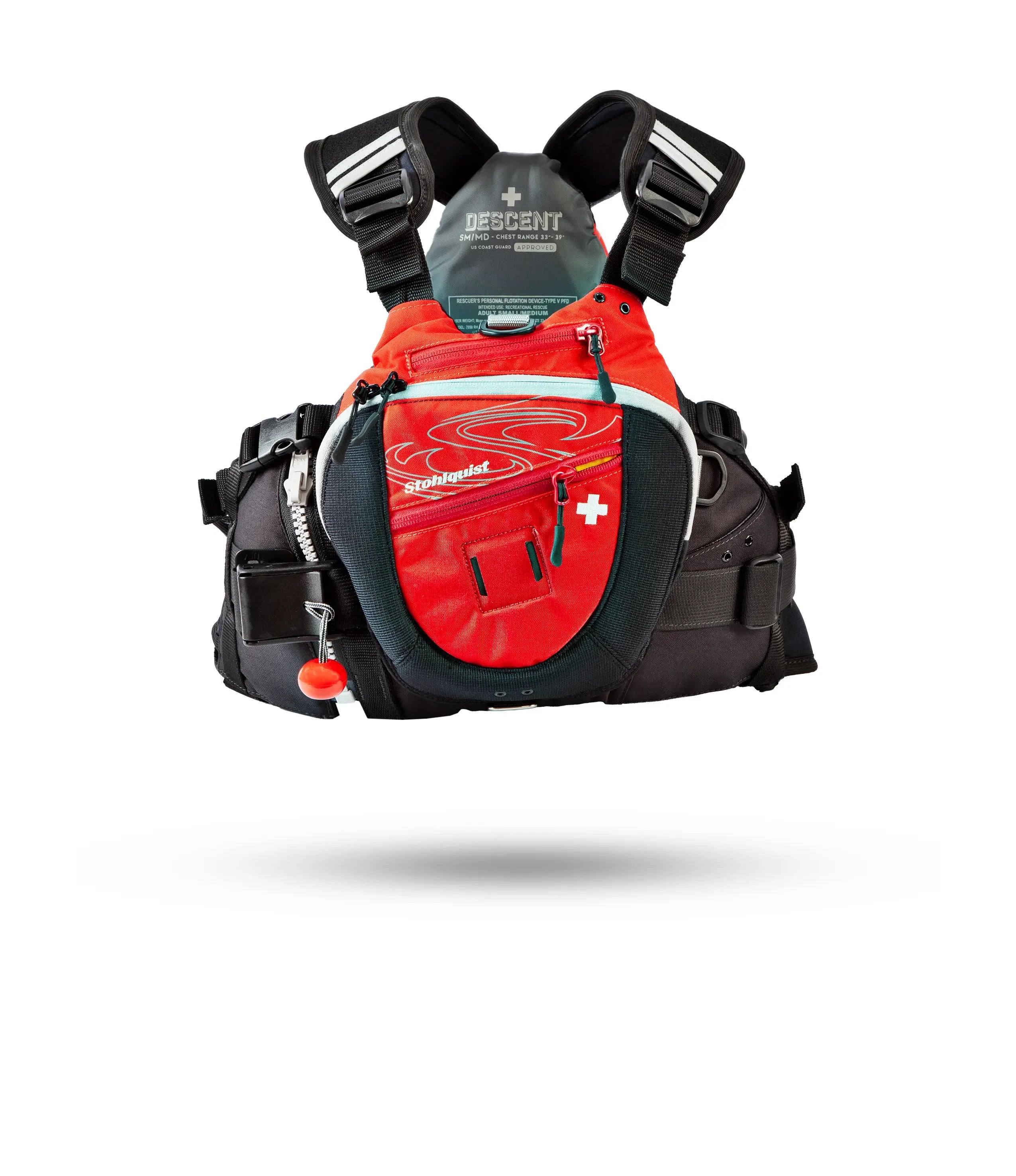 Stohlquist Descent red kayaking safety jacket with pockets and reflective straps