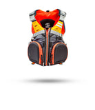 Stohlquist Fisherman kayak fishing life jacket with front pockets, orange and gray design