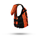 Stohlquist orange safety kayak life jacket with black straps on white background