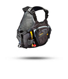 Stohlquist black kayak life jacket with safety straps and zippered front pocket