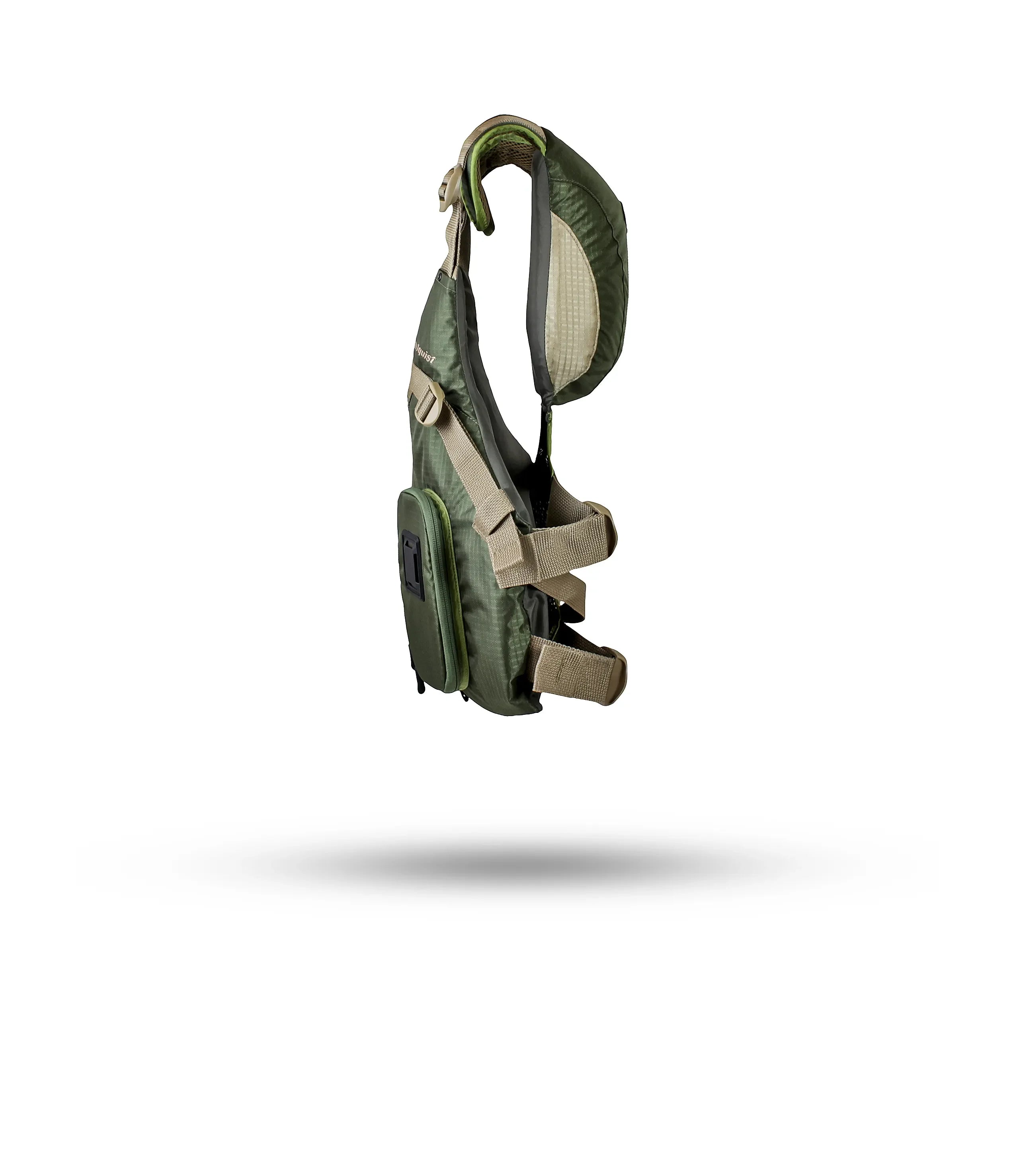 Stohlquist grass green kayaking life jacket side view on white background