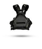 Stohlquist black kayaking life jacket with adjustable straps, front view, model Rocket