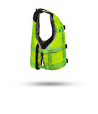 Stohlquist youth lime green and black kayaking life jacket side view on white background
