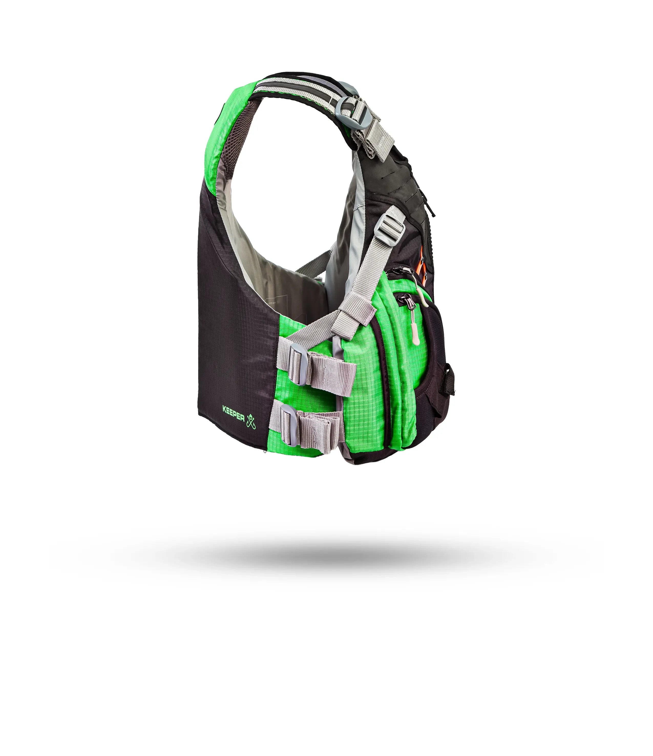 Stohlquist Keeper electric lime kayak life jacket with adjustable straps and front pockets