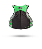 Stohlquist Keeper electric lime kayak life jacket, back view, with adjustable straps.