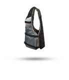 Stohlquist youth gray and black kayak life jacket with adjustable straps, side view